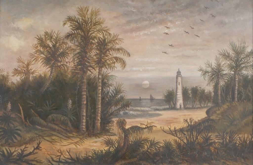 Appraisal: Early Florida beach scene watercolor painting On label verso attributed