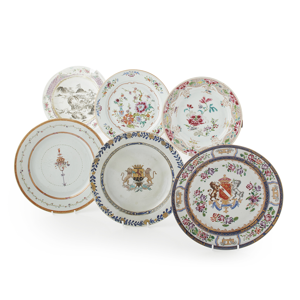 Appraisal: SIX EXPORT PLATES QING DYNASTY comprising three famille rose plates