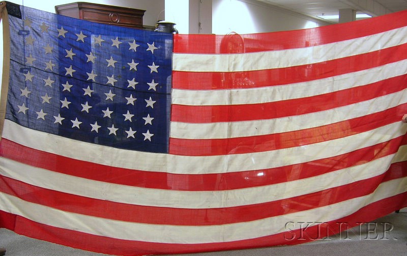 Appraisal: - Forty-four Star American Flag machine-stitched pieced linen with hand-stitched