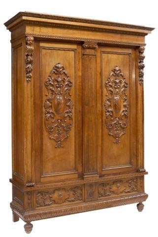 Appraisal: Italian Renaissance Revival carved walnut armoire th c cornice with