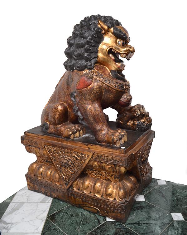 Appraisal: A CHINESE BRONZE PAIR OF GUARDIAN LIONS QING DYNASTY -