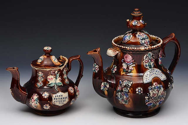 Appraisal: A SMALL BARGE TEAPOT by John Faulkner of Tutbury and