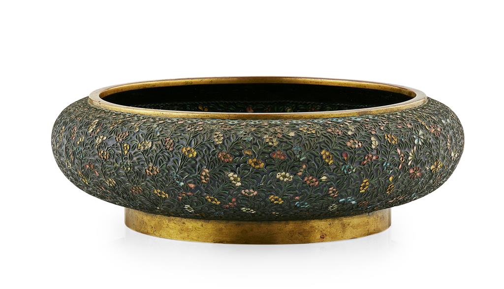 Appraisal: ENAMELLED BRONZE BOWL QING DYNASTY TH CENTURY of flattened globular