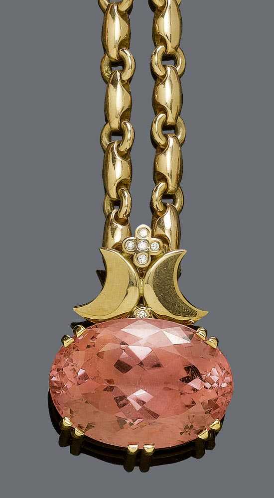 Appraisal: TOURMALINE DIAMOND AND GOLD NECKLACE Pink gold Very decorative removable