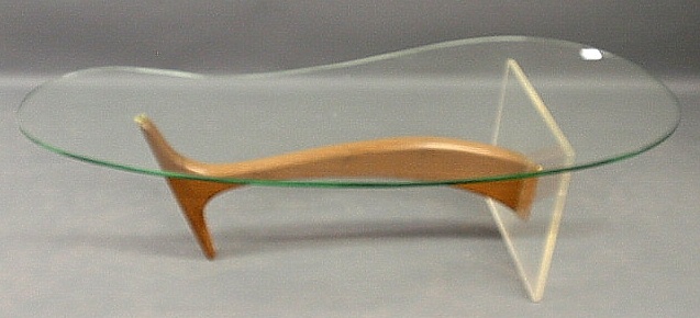 Appraisal: Free-form glass and wood coffee table c h x l