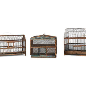 Appraisal: Three Wood and Wire Folk Art Bird Cages Early th