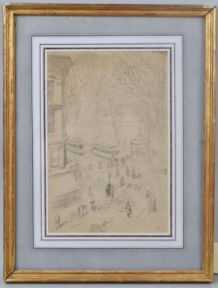 Appraisal: Framed Drawing Central Park NYC likely late th early th