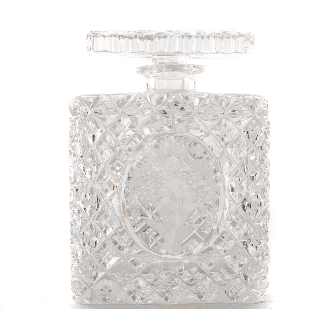 Appraisal: Etched cut glass perfume bottle and stopper