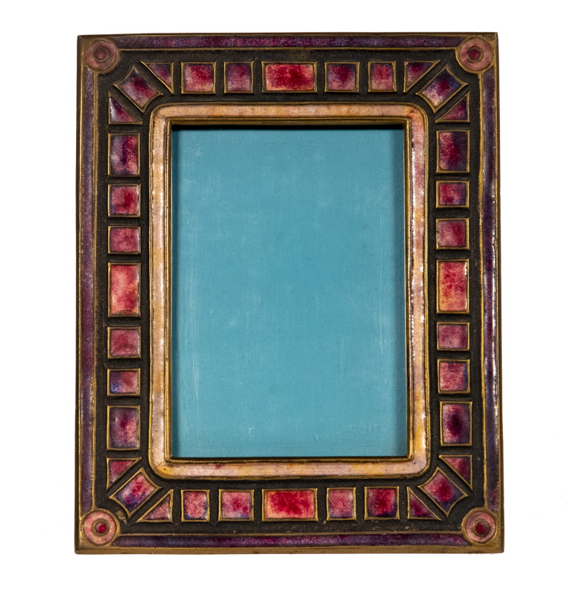 Appraisal: TIFFANY FURNACES ENAMELED BRONZE PICTURE FRAME Early th c Art