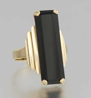 Appraisal: A Ladies' Deco Style Onyx Ring k yellow gold ring