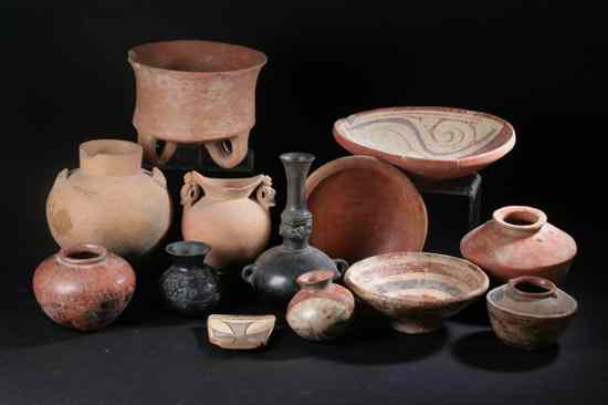 Appraisal: THIRTEEN PRE-COLUMBIAN POTTERY VESSELS Narino Ecuador Panama Mayan Various forms