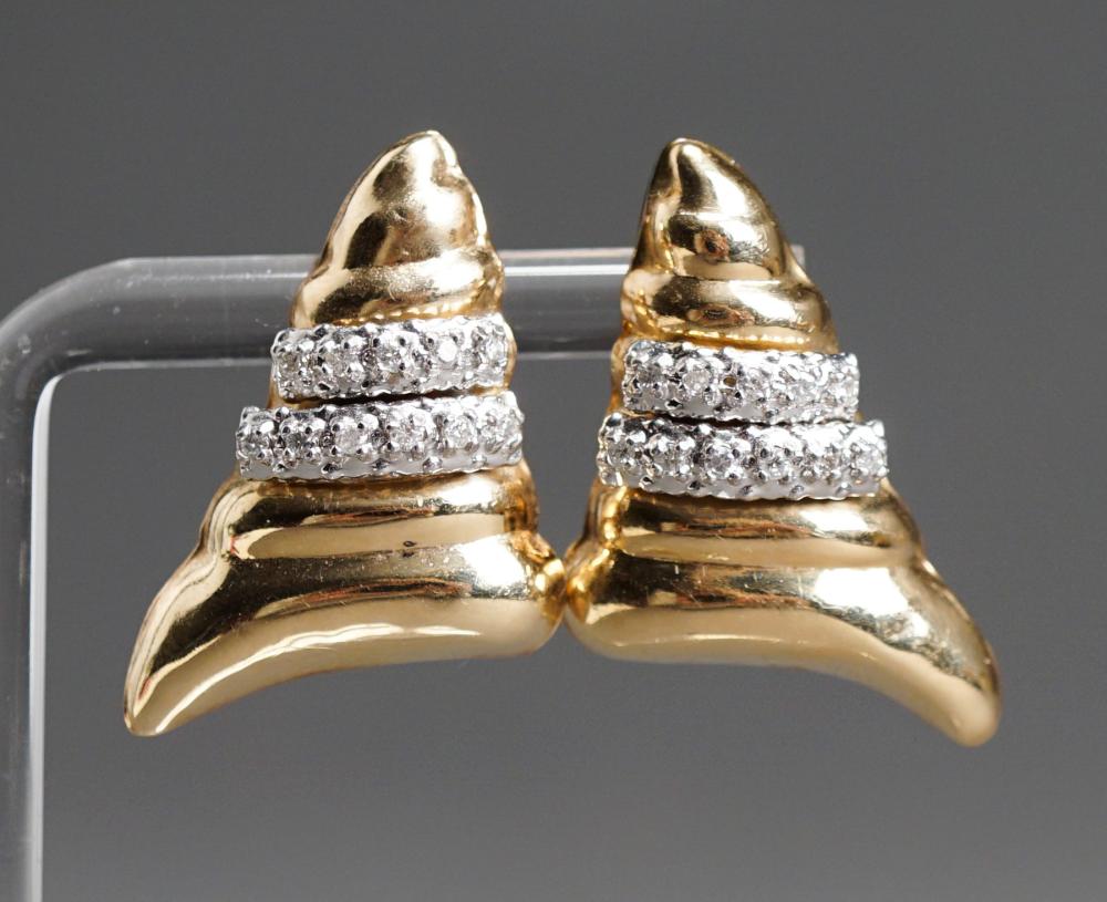 Appraisal: Pair -Karat Yellow-Gold and Diamond French Clip-Back Earrings GDWT