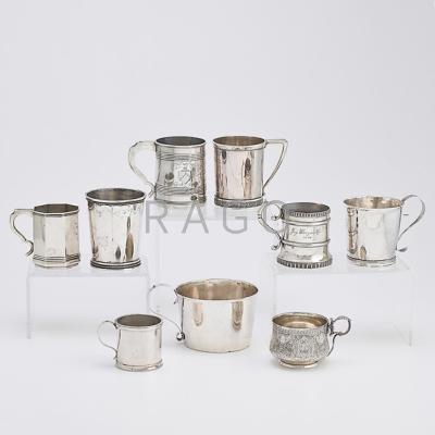 Appraisal: MOSTLY AMERICAN SILVER CANNS CUPS AND GOBLETS Nine pieces tapered