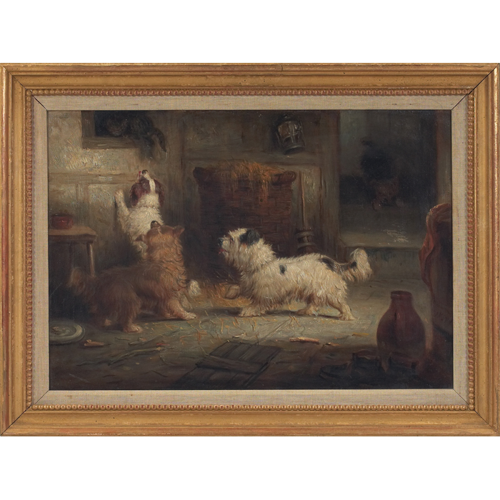 Appraisal: British School th century ''Dogs at Play '' c oil