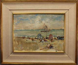 Appraisal: th C Signed Impressionist Beach Scene w Figures th C