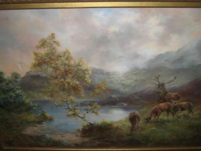 Appraisal: PRUDENCE TURNER - Highland Scene with Deer Grazing Near a