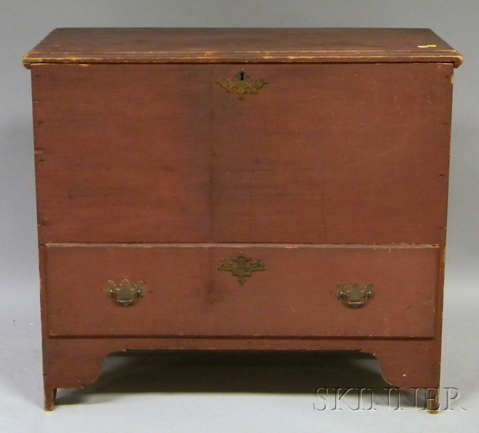 Appraisal: Red-painted Pine Blanket Chest over Long Drawer th century ht