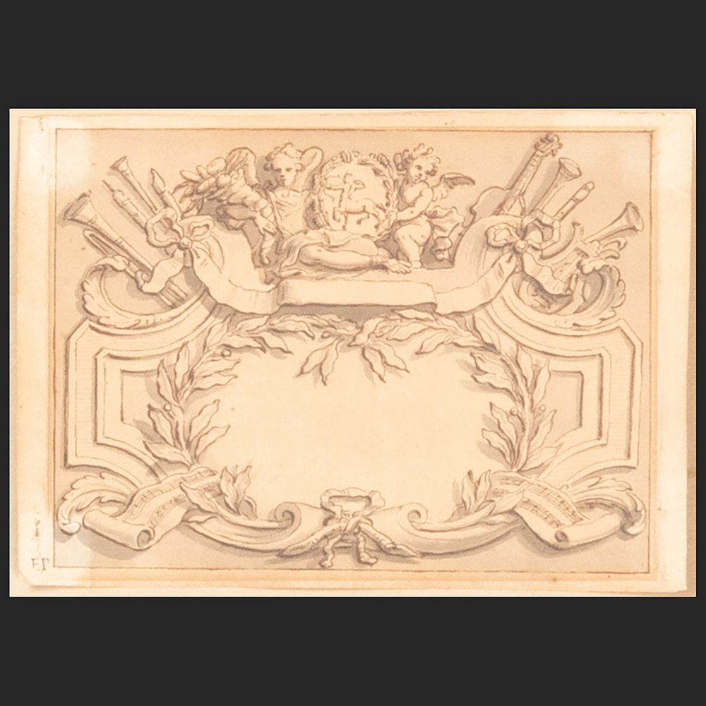 Appraisal: French School Bookplate With Coat Of Arms And Musical Trophy