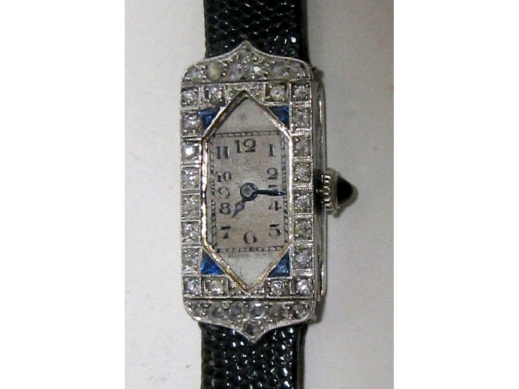 Appraisal: Art Deco platinum diamond and sapphire set cocktail watch the