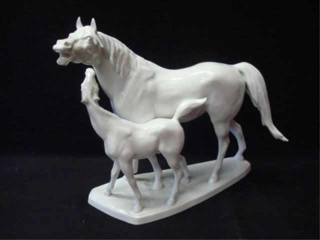 Appraisal: HEREND porcelain horse with foal Signed on base From a