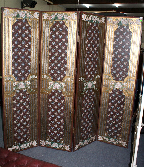 Appraisal: A 'S PAINTED FOUR FOLD DRAUGHT SCREEN decorated pink and