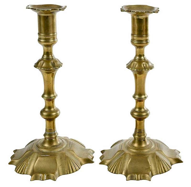 Appraisal: Fine Pair George I Cast Brass Candlesticks British th century