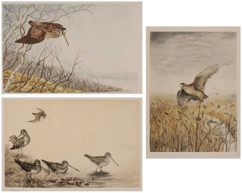 Appraisal: L on Danchin French - Three Landscapes With Woodcocks all