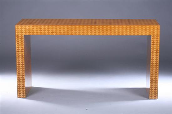 Appraisal: CONTEMPORARY PARQUETRY INLAID CONSOLE TABLE late th century With geometric