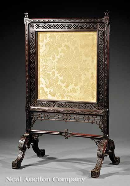 Appraisal: An Antique Chinese Chippendale-Style Carved Mahogany Firescreen late th early