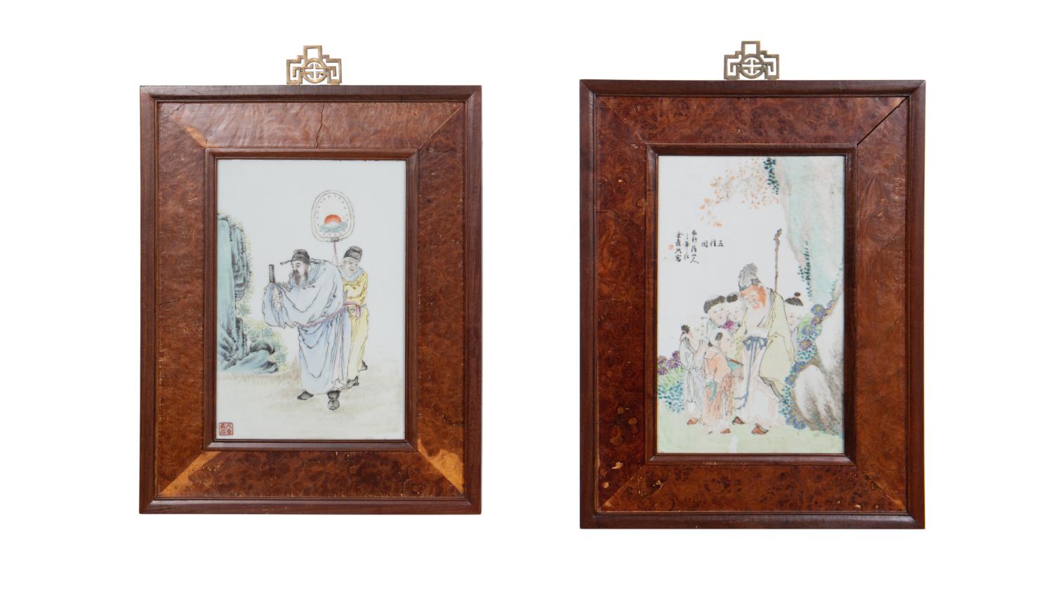 Appraisal: TWO CHINESE PORCELAIN FRAMED PLAQUES Two Chinese porcelain plaques the