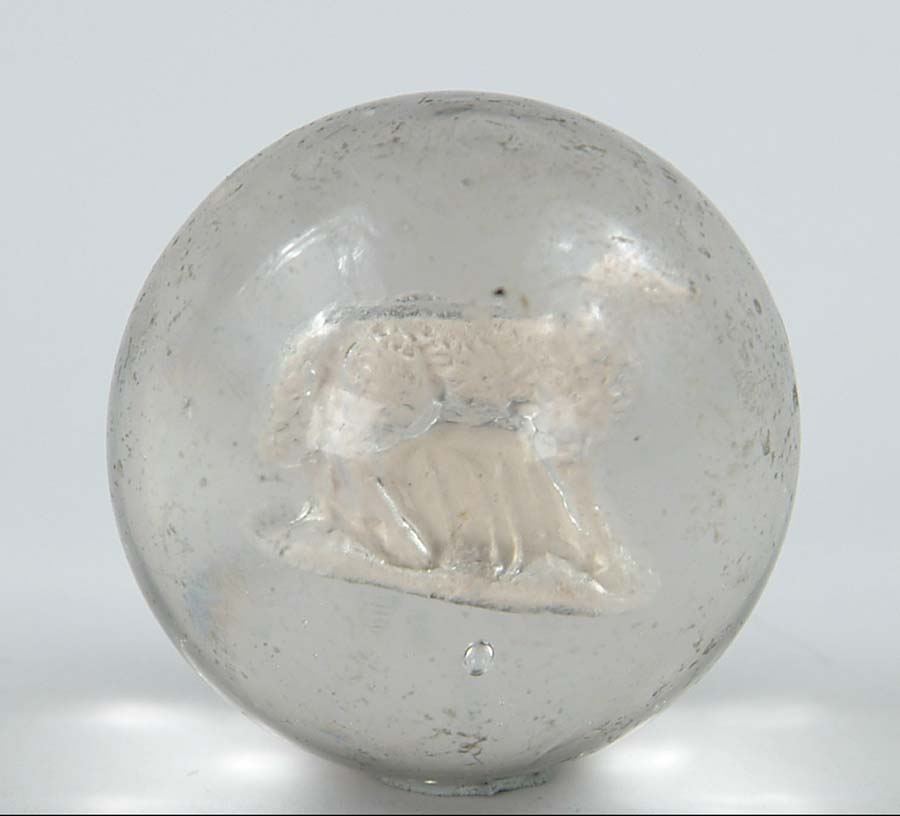 Appraisal: LARGE SULFIDE MARBLE Clear marble has white sulfide animal standing