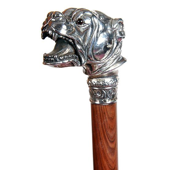 Appraisal: Silver Bulldog Cane Exclusive on Bidsquare th Century- Full figure