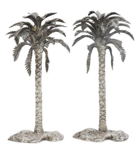 Appraisal: pair Sterling silver date palm tree candle holders signed Patrick