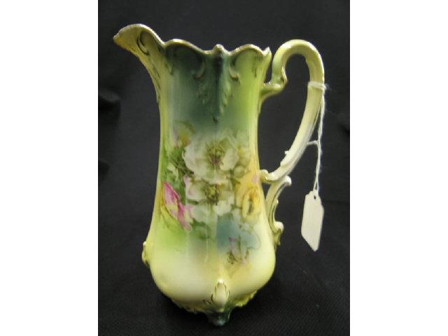 Appraisal: R S Prussia Porcelain Pitcher floral footed scarcer form