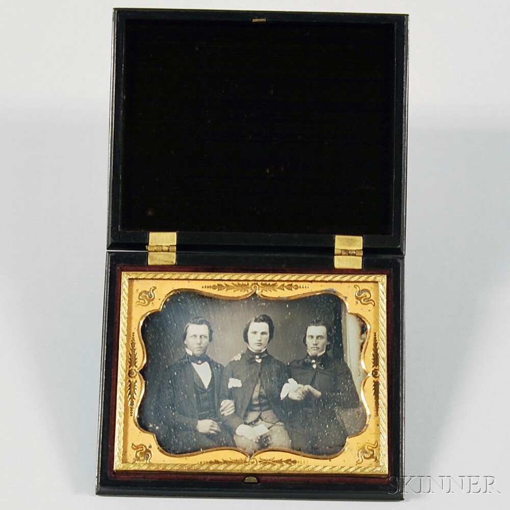 Appraisal: Quarter-plate Daguerreotype Portrait of Three Young Men in Mourning the