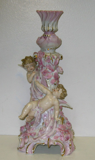 Appraisal: GERMAN MEISSEN STYLE PORCELAIN FIGURAL CANDLESTICK Schierholz Son Plaue late