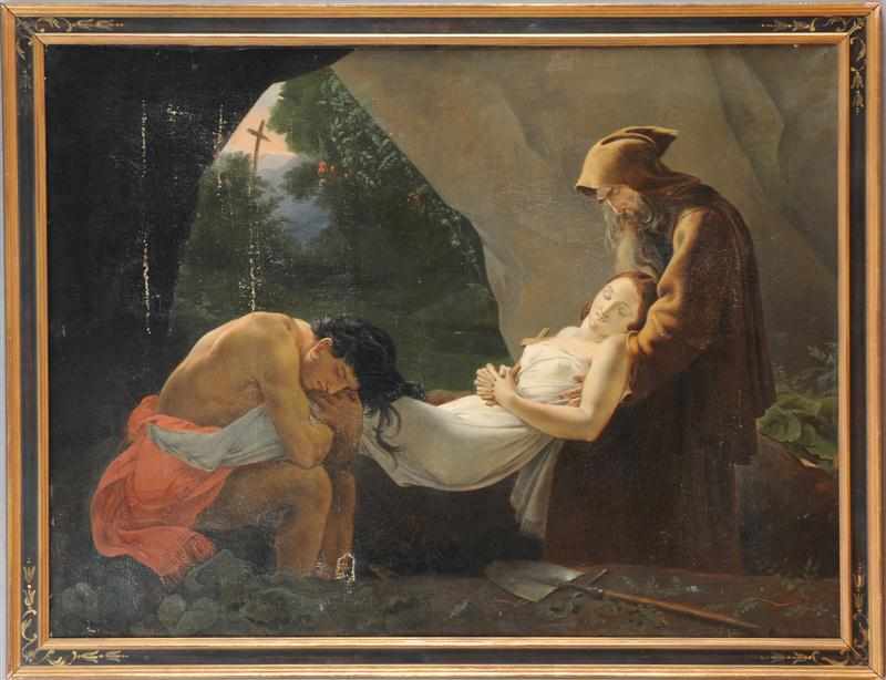 Appraisal: AFTER GIRODET BURIAL OF ATALA Oil on canvas multiple patch