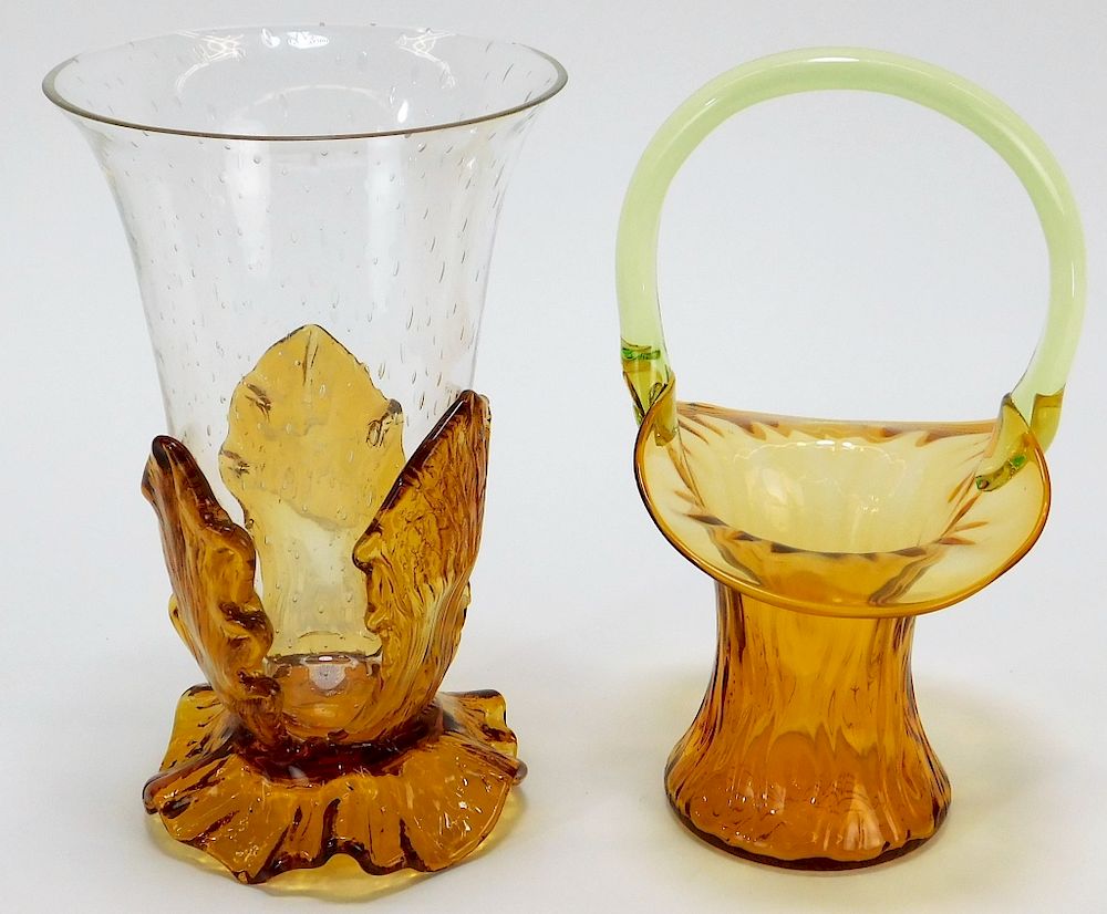 Appraisal: Bohemian Czech Amber Art Glass Vases Bohemia Early th Century