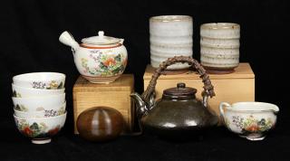 Appraisal: Japanese Kogo Tea Cups Teapot lot of Japanese ceramic sake