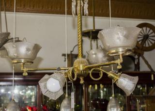 Appraisal: UP Down Victorian Brass and Crystal Gas Electric Chandelier H