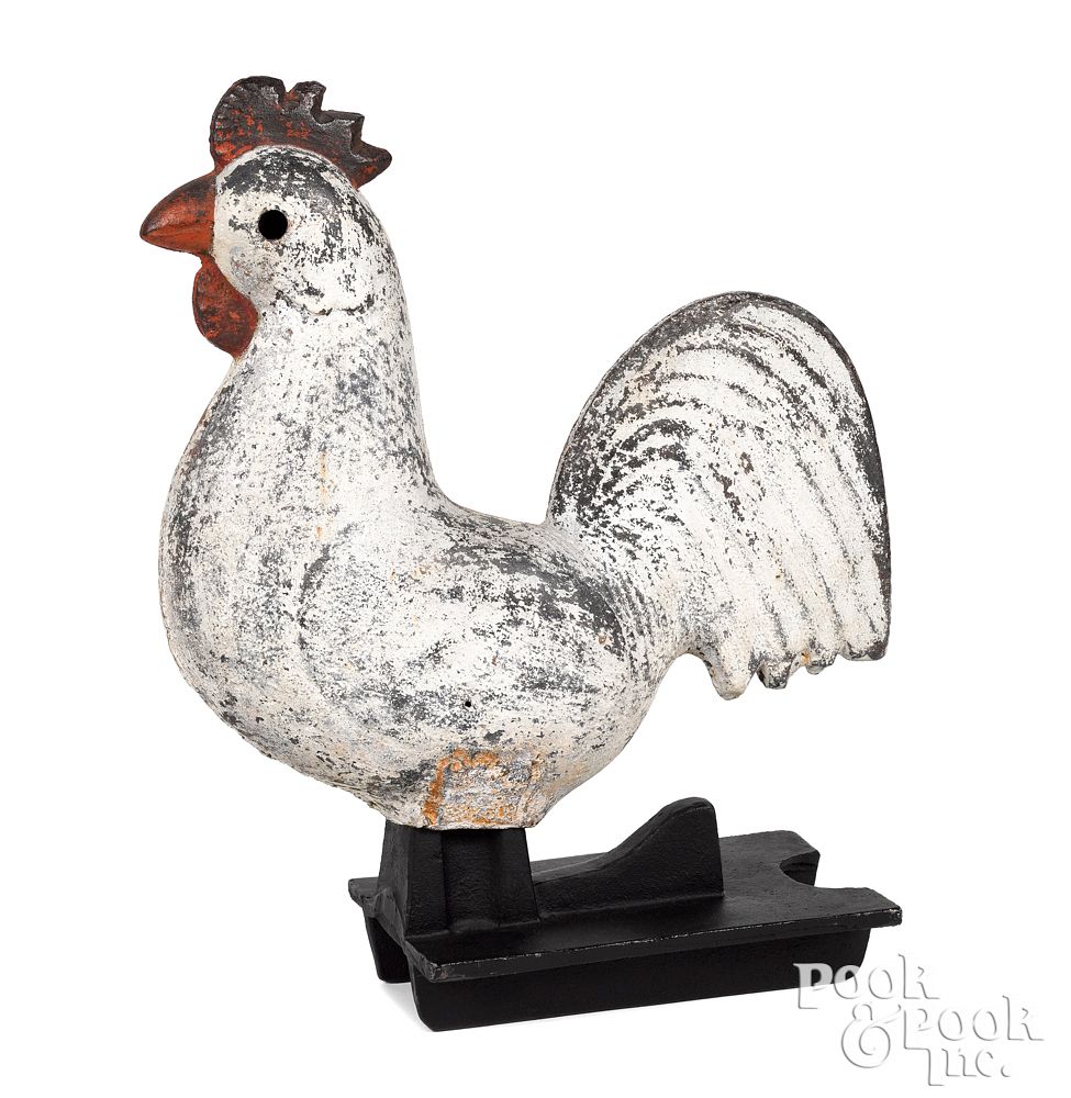 Appraisal: Large cast iron rooster windmill weight ca Large cast iron