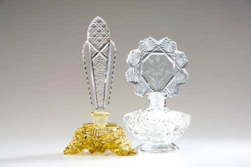 Appraisal: CZECHOSLOVAKIAN Two perfume bottles in lemon and clear crystal and