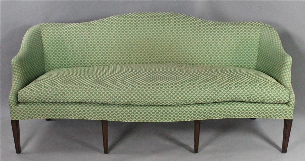 Appraisal: HEPPLEWHITE STYLE UPHOLSTERED SOFA serpentine back upholstered arms above a