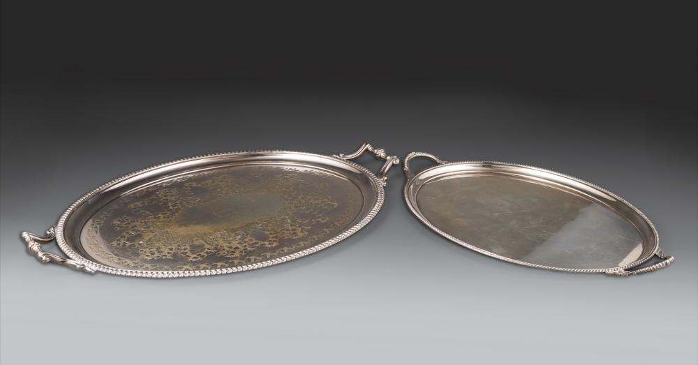 Appraisal: Two Good English Silverplate Tea Trays incl Mappin Brothers late