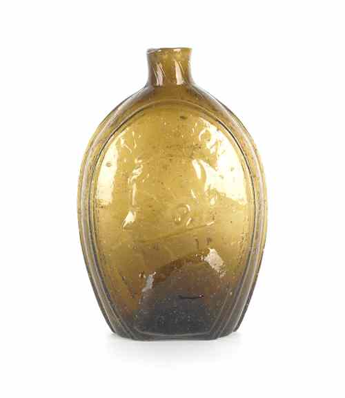 Appraisal: Keene New Hampshire olive amber Washington Jackson portrait flask ca