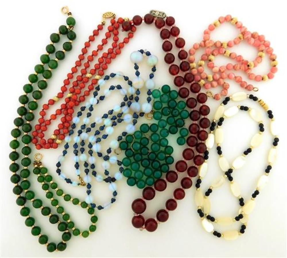 Appraisal: Eight necklaces and bracelets including Jade and K Gold Rondelle