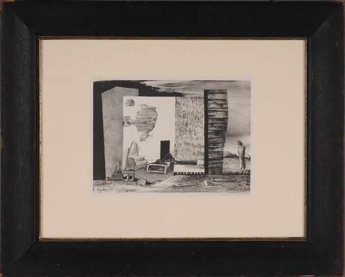 Appraisal: E MORLEY SURREAL LANDSCAPE Lithograph signed in pencil and in