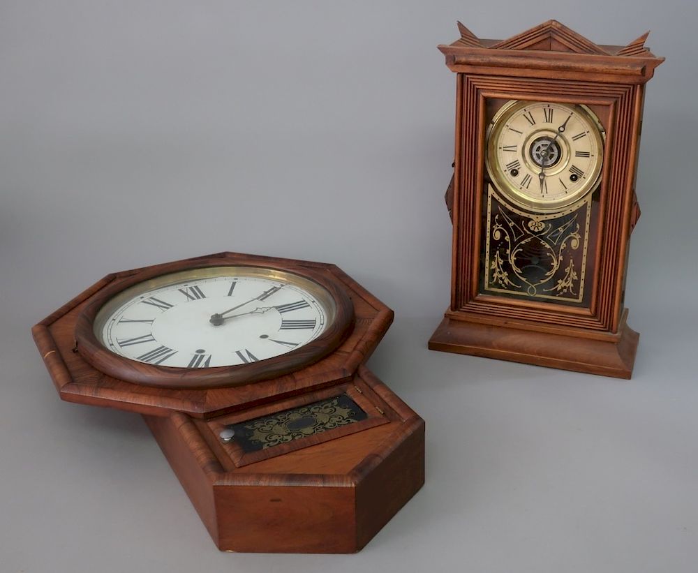 Appraisal: Oak Parlor Alarm Clock and School Master's Clock Oak parlor