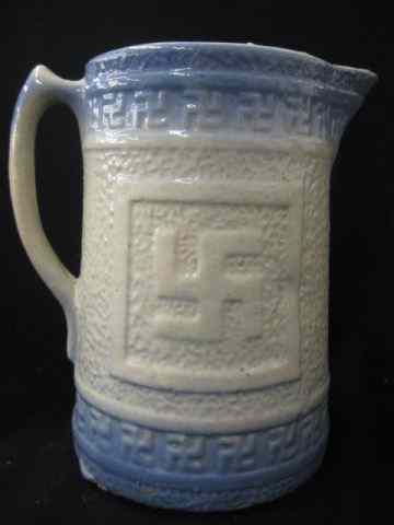 Appraisal: Blue White Stoneware Pitcher good luck decoration swastika decor Pre-Nazi