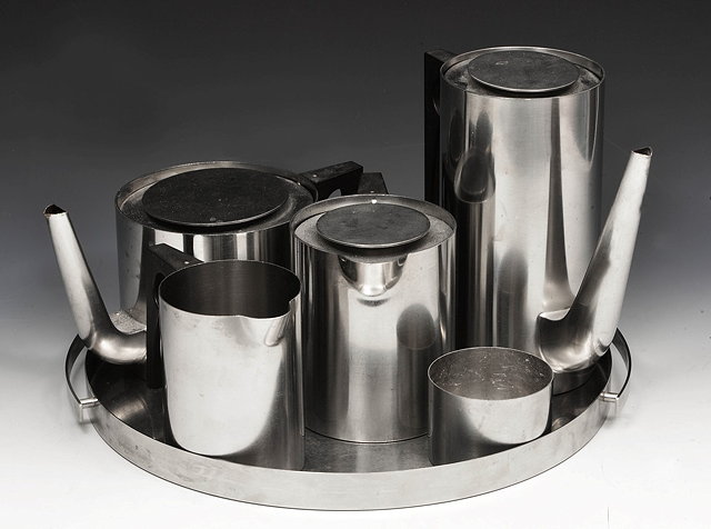 Appraisal: Arne Jacobsen Danish - for SteltonCylinda-line stainless steel tea setcomprising